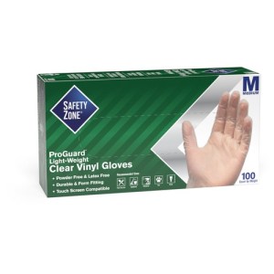 Box of 100 Safety Zone Powder Free Medium Clear Vinyl Gloves