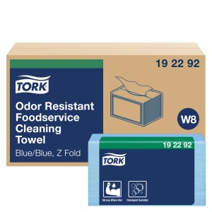 Case of 200 Tork 12" x 15" Blue Odor-Resistant Food Service Wipers W8