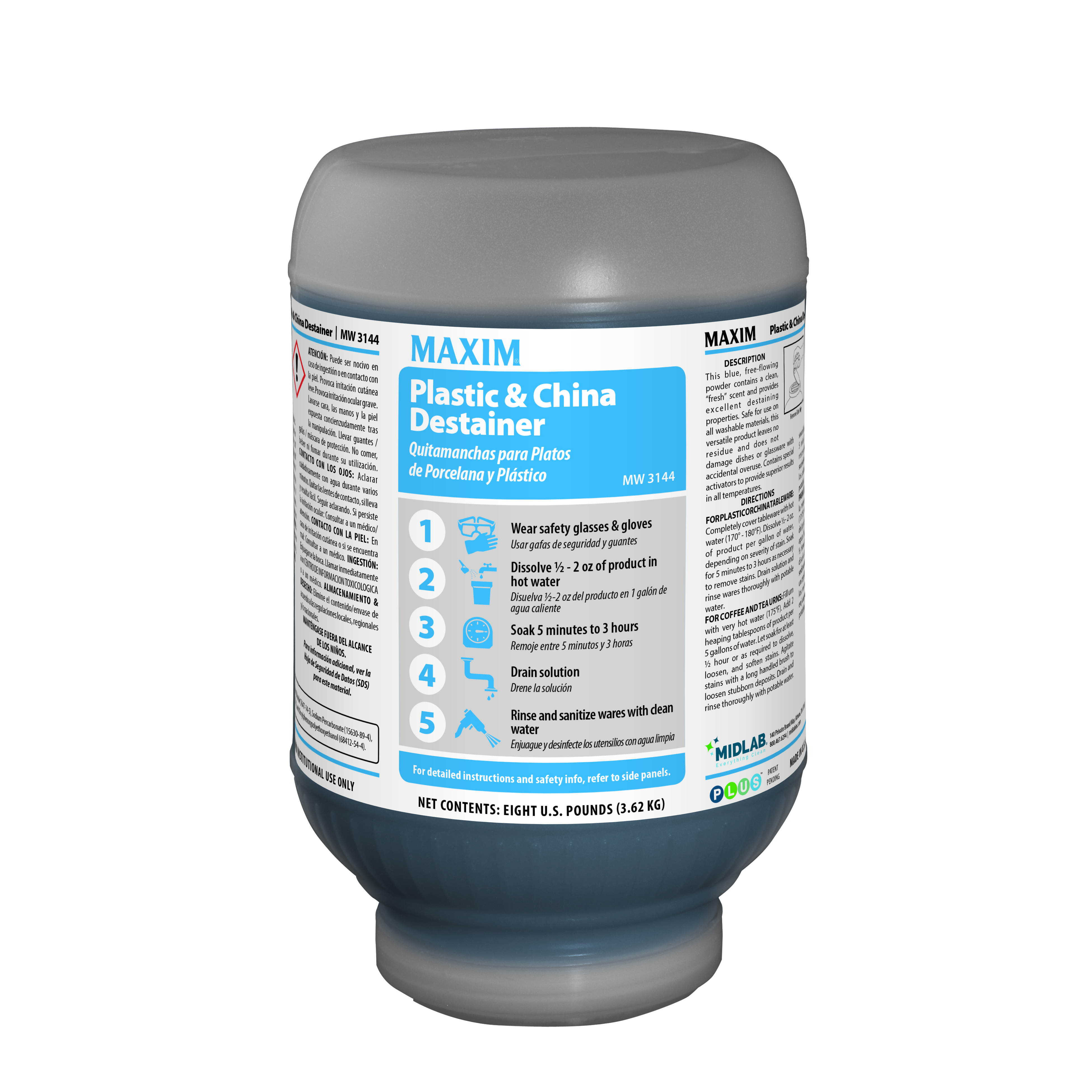 Maxim Plastic & China Destainer 2 oz / Gallon Blue 8lb