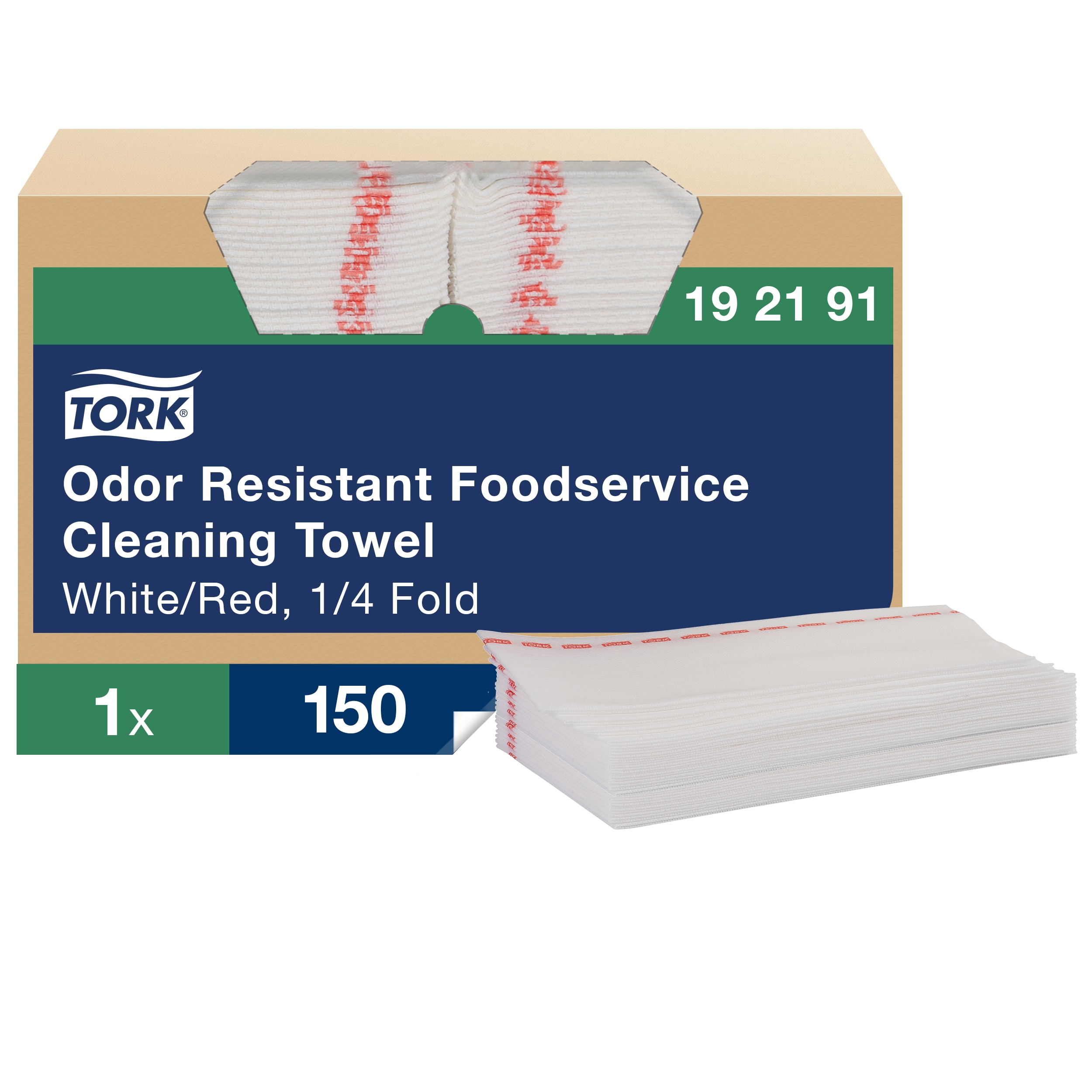 Case of 150 Tork 13" x 24" White and Red Odor-Resistant Food Service Wipers