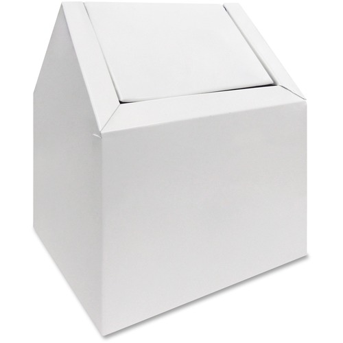 Hospeco 2201 1.56 Gallon White Metal Double-Entry Floor Sanitary Napkin Receptacle with Concealed Plastic Waste Bin