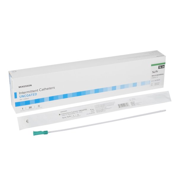 Box of 30 Urethral Catheters McKesson Straight Tip Uncoated PVC 14 Fr. 16 Inch