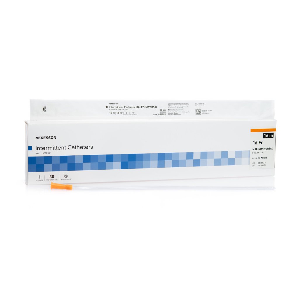 Box of 30 Urethral Catheters McKesson Straight Tip Uncoated PVC 16 Fr. 16 Inch