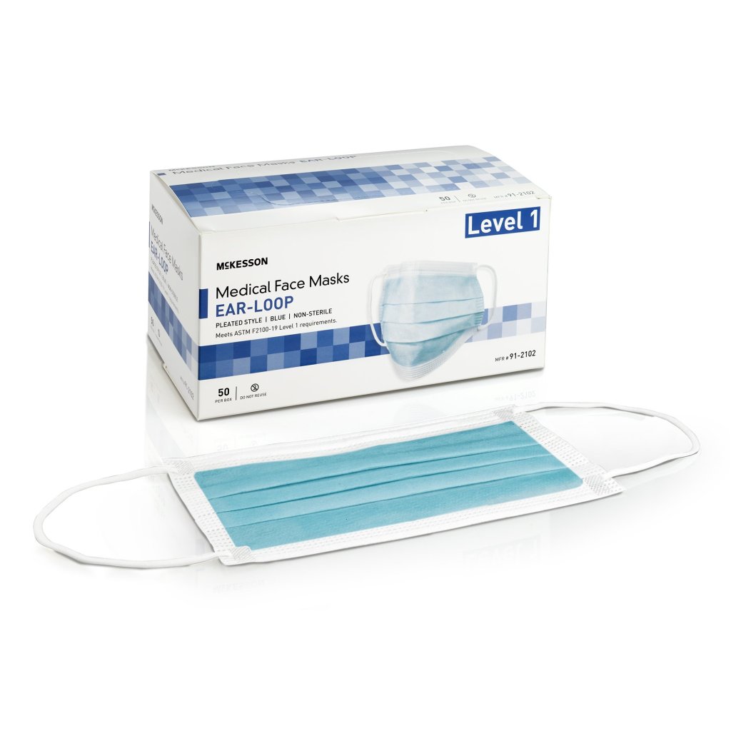 Box of 50 Procedure Masks McKesson ASTM Level 1 Earloops One Size Fits Most