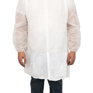 Case of 30 Safety Zone Polylite Lab Coats Snap Front No Pockets, Long Sleeve, White, 2XL
