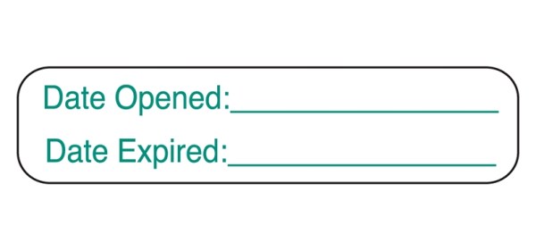 Pack of 1000 Pre-Printed / Write On Labels Barkley® Auxiliary Label Green Paper Date Opened Date Expired White Quality Control Label 3/8 X 1-5/8 Inch