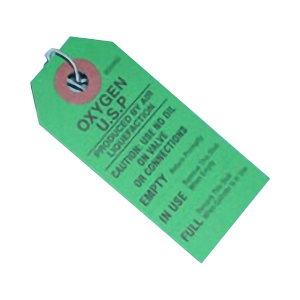 Warning Tag For Oxygen Tank Green Paper