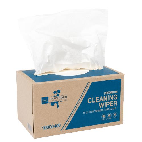 Box of 250 Hawthorn Premium Light Duty Cleaning Wipes, White, 9" x 10.25"