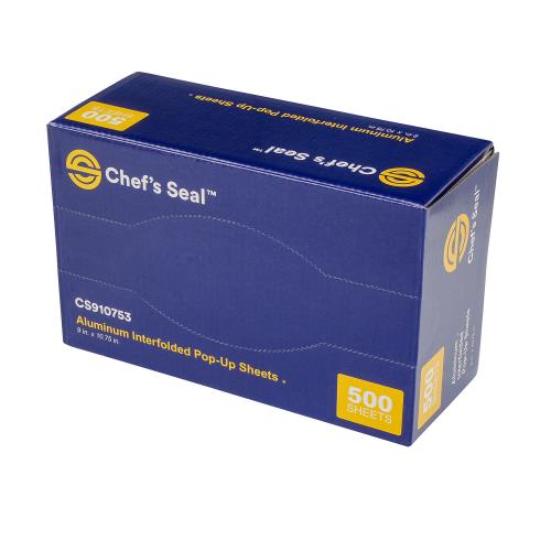 Box of 500 Chef's Seal™ Aluminum Foil Pop Up Sheets, Silver, 9" x 10.75"