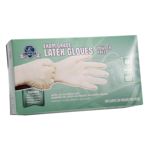 Box of 100 Empress Latex Gloves Powder Free Exam Grade Medium