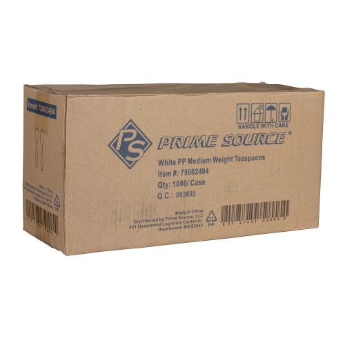 Box of 1000 Prime Source® Unwrapped Polypropylene Teaspoons, White, Medium Weight